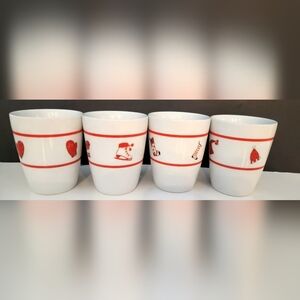 Tabletops Lifestyles " Skating Party" Holiday Red& White Mugs Set of 4 -12Oz